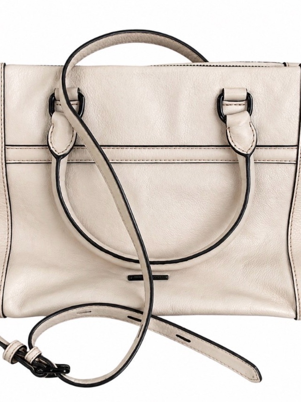 Rebecca Minkoff Cream Leather Satchel Black Hardware Minimalist Chic Luxury - Picture 2 of 6
